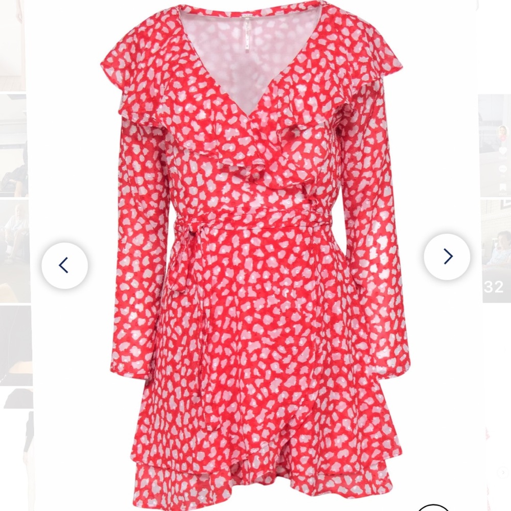 Free People Red pointelle chiffon wrap dress